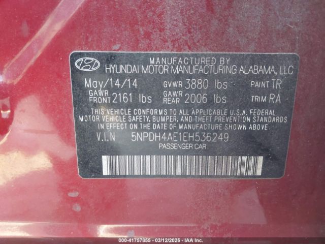 5NPDH4AE1EH536249 Hyundai ELANTRA SE