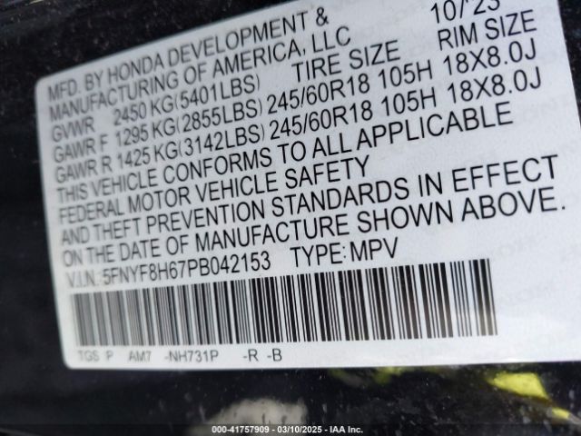 5FNYF8H67PB042153 Honda Passport Awd Trailsport