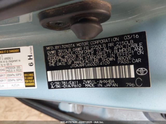 JTDKARFU6G3014109 Toyota Prius Four Touring