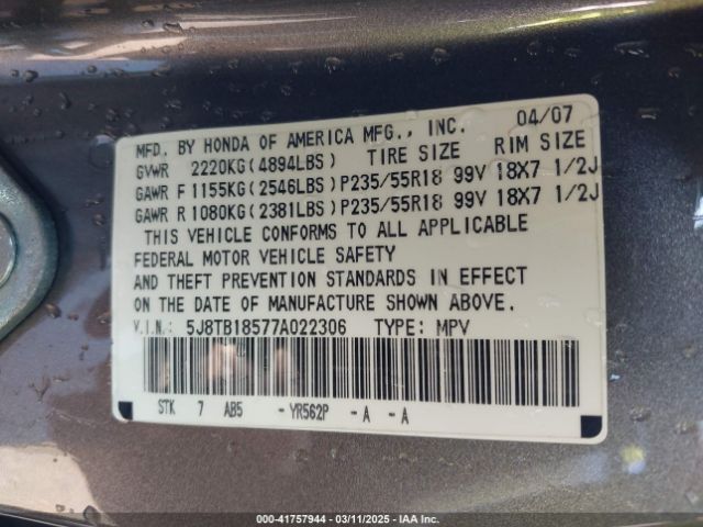 2007 ACURA RDX 5J8TB18577A022306 Photo 8