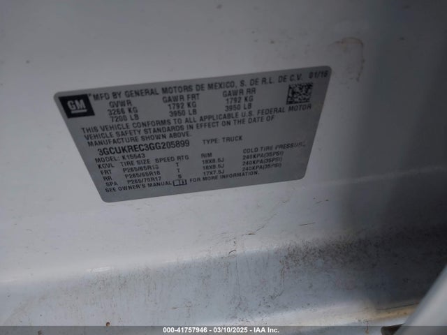 3GCUKREC3GG205899 Chevrolet Silverado 1500 2lt