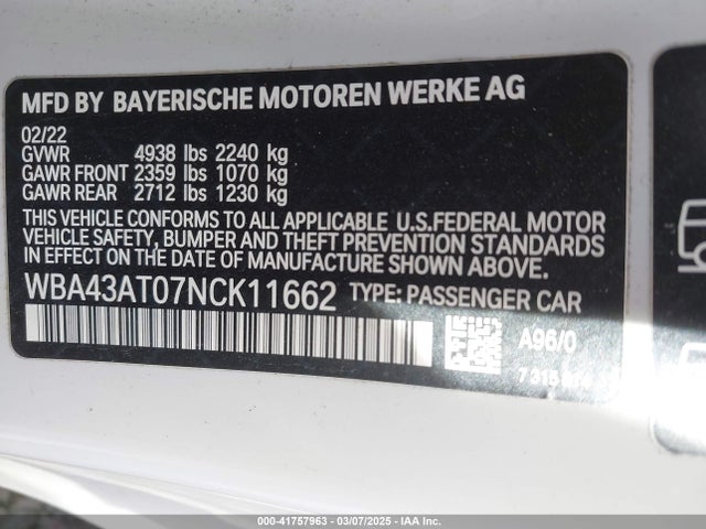 BMW 430i Xdrive 2022 WBA43AT07NCK11662 Image 9