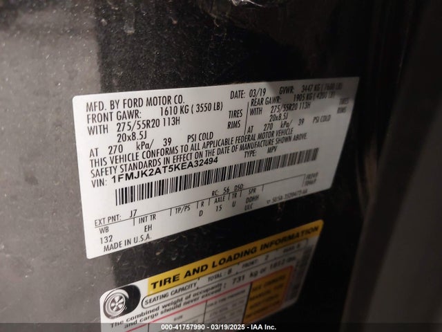 1FMJK2AT5KEA32494 Ford Expedition Max Limited