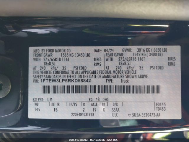 1FTEW3LP5RKD58842 Ford F-150 Xlt