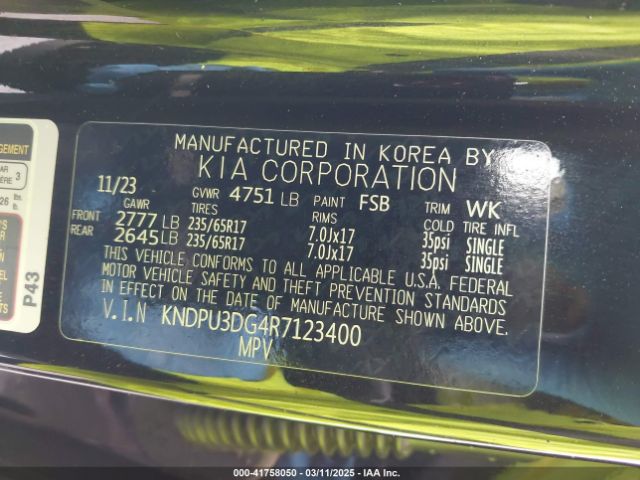 KNDPU3DG4R7123400 KIA Sportage Hybrid Lx