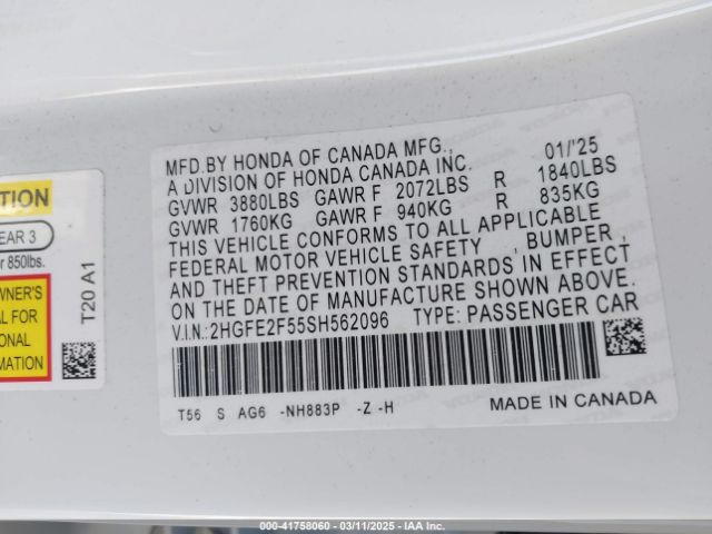 2HGFE2F55SH562096 Honda Civic Sport