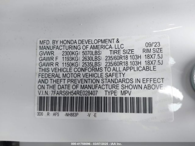 7FARS6H54RE028407 Honda Cr-v Hybrid Sport