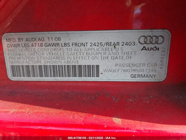 2009 AUDI A4 WAUCF78K09N041395 Photo 8