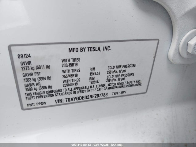 2024 TESLA MODEL Y 7SAYGDED2RF207783 Photo 8