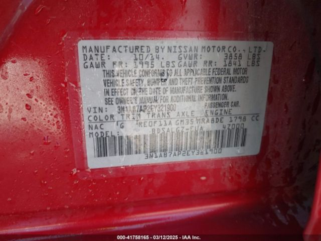 3N1AB7AP2EY321900 Nissan SENTRA SL