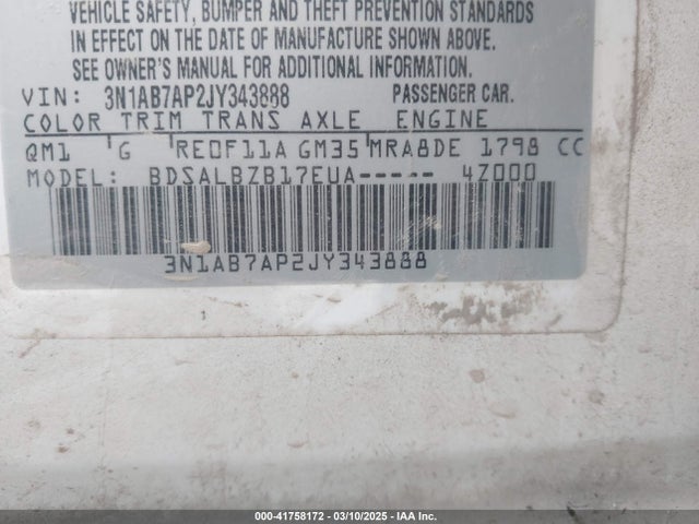 3N1AB7AP2JY343888 Nissan SENTRA S