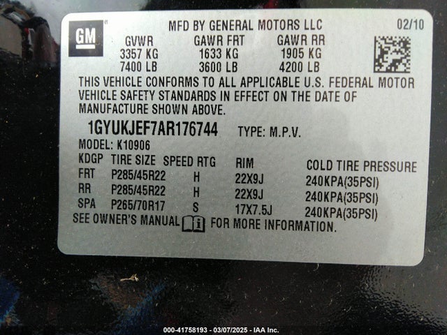 2010 CADILLAC ESCALADE 1GYUKJEF7AR176744 Photo 8