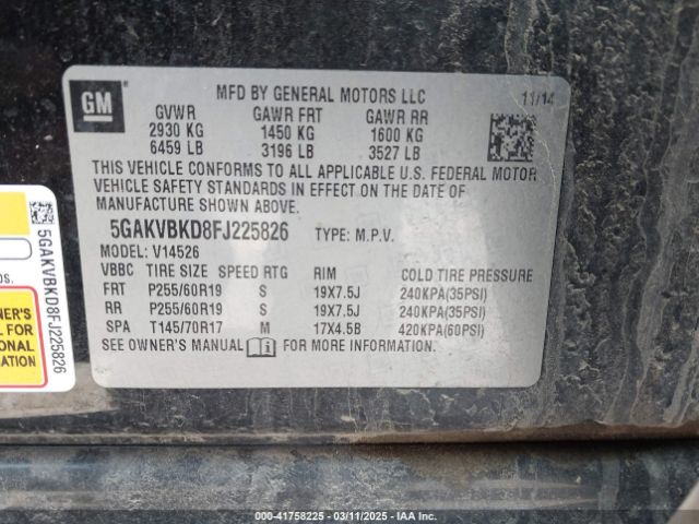 5GAKVBKD8FJ225826 Buick Enclave Leather