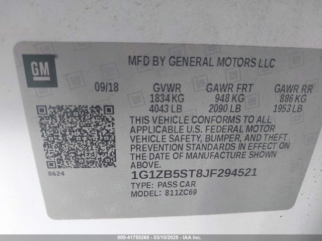 1G1ZB5ST8JF294521 Chevrolet Malibu 1ls