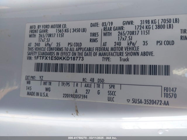 Ford F-150 Xl 2019 1FTFX1E50KKD18773 Image 9