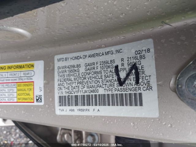 1HGCV1F11JA124800 Honda ACCORD LX