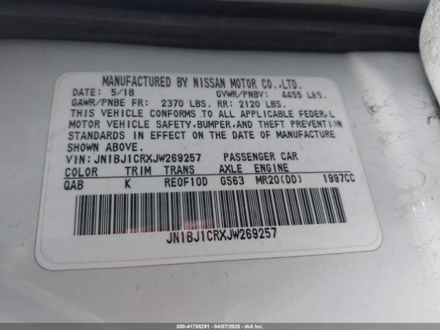 JN1BJ1CRXJW269257 Nissan Rogue Sport Sv
