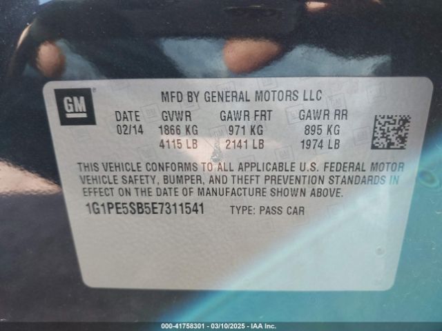 1G1PE5SB5E7311541 Chevrolet Cruze 2lt Auto