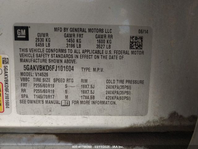 5GAKVBKD6FJ101604 Buick Enclave Leather