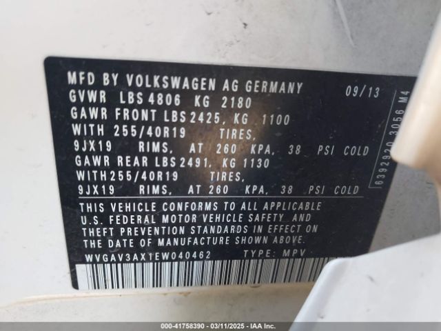 WVGAV3AX1EW040462 Volkswagen Tiguan R-line