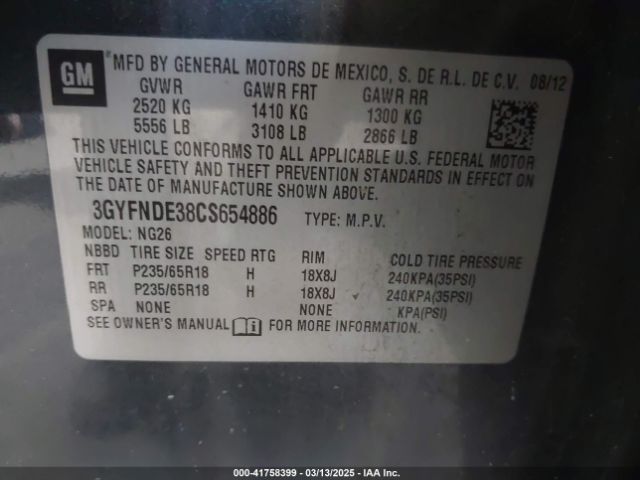 2012 CADILLAC SRX 3GYFNDE38CS654886 Photo 8