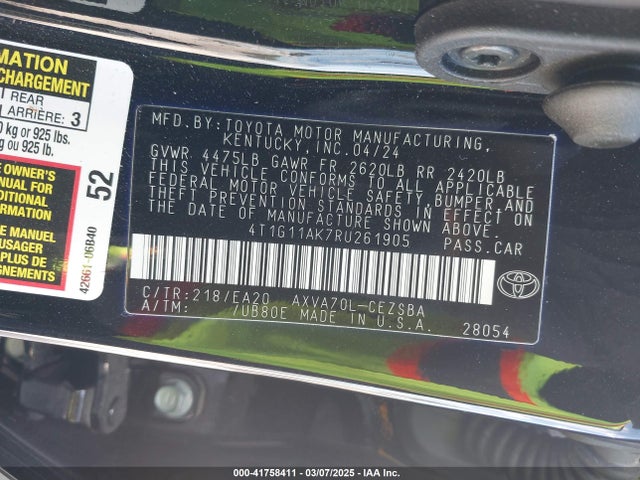 4T1G11AK7RU261905 Toyota CAMRY SE