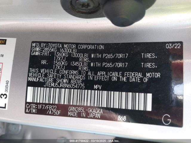 2022 TOYOTA 4RUNNER JTEMU5JR8N6054775 Photo 8