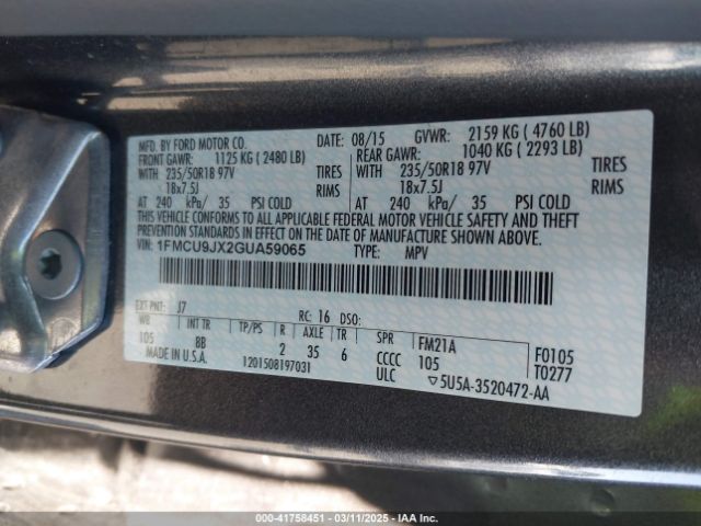 1FMCU9JX2GUA59065 Ford Escape Titanium