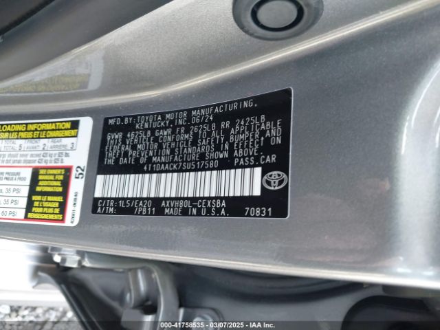4T1DAACK7SU517580 Toyota CAMRY SE