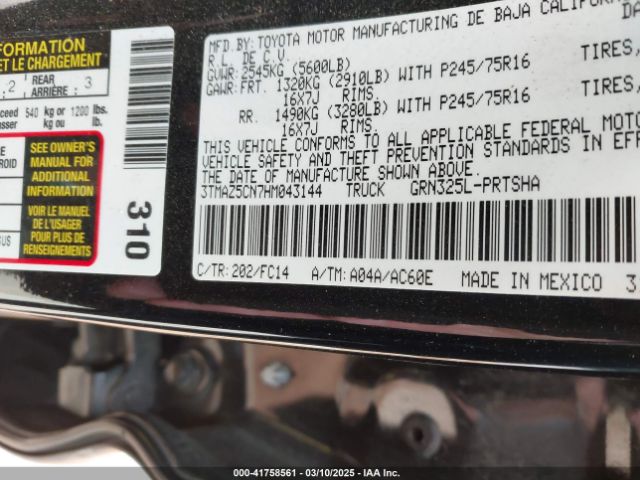 3TMAZ5CN7HM043144 Toyota Tacoma Sr5 V6