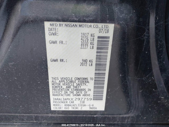 1N4AL3APXJC297759 Nissan Altima 2.5 Sr
