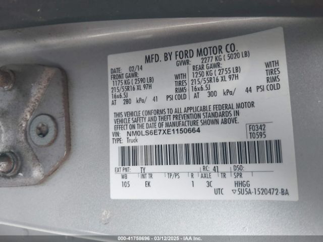 NM0LS6E7XE1150664 Ford Transit Connect Xl