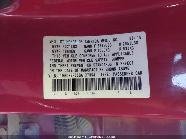 1HGCR2F55GA137054 Honda Accord Sport