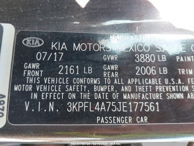 3KPFL4A75JE177561 KIA FORTE LX