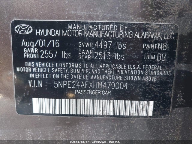5NPE24AFXHH479004 Hyundai SONATA SE