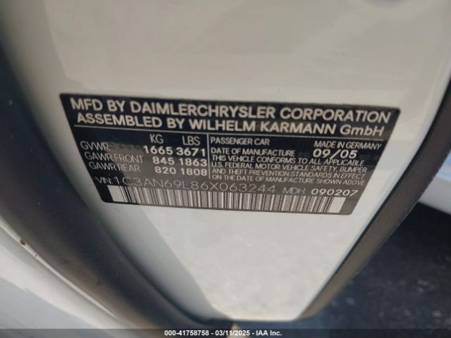 2006 CHRYSLER CROSSFIRE 1C3AN69L86X063244 Photo 8
