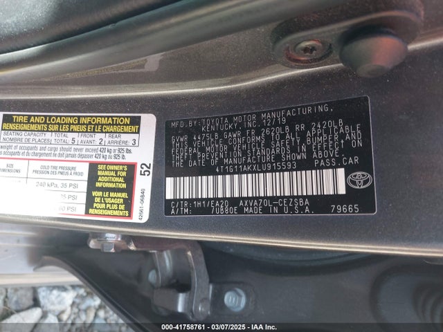 4T1G11AKXLU915593 Toyota CAMRY SE