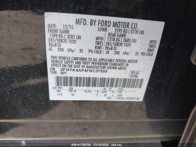 2FMTK4AP4FBC37555 Ford EDGE SPORT