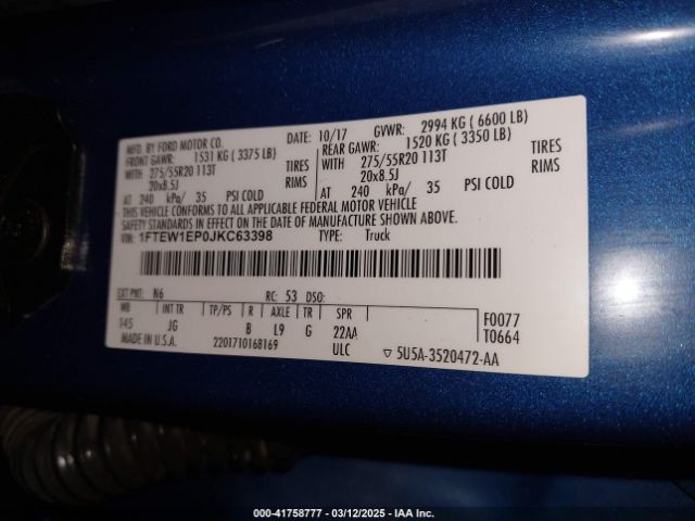 1FTEW1EP0JKC63398 Ford F-150 Xl
