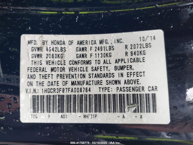 Honda Accord Ex-l V-6 2015 1HGCR3F87FA008764 Image 9