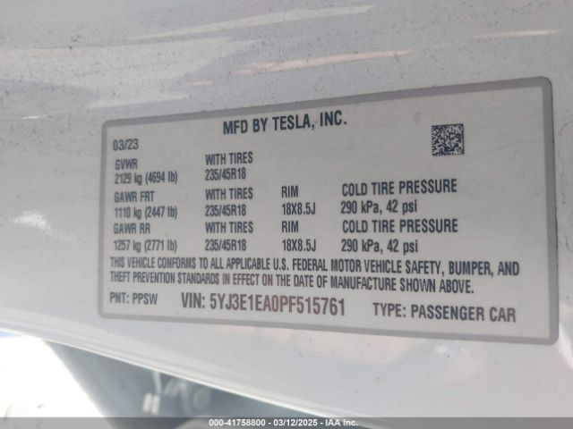 2023 TESLA MODEL 3 5YJ3E1EA0PF515761 Photo 8