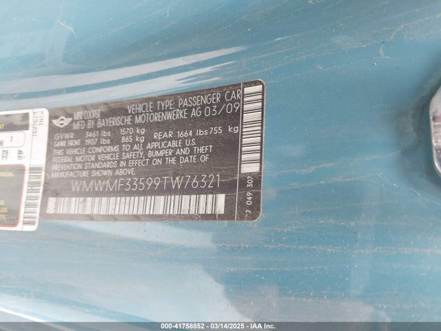 2009 MINI COOPER WMWMF33599TW76321 Photo 8