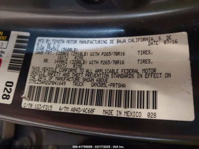 3TMCZ5AN2GM041649 Toyota Tacoma Trd Off Road