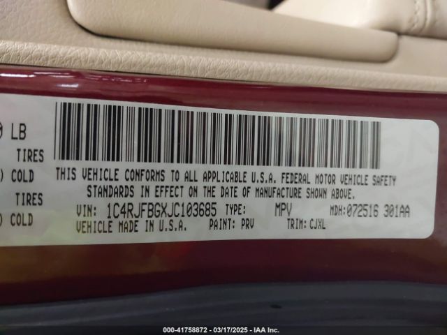 1C4RJFBGXJC103685 Jeep Grand Cherokee Limited 4x4
