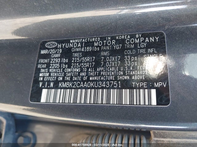 Hyundai Kona Sel 2019 KM8K2CAA0KU343751 Image 9