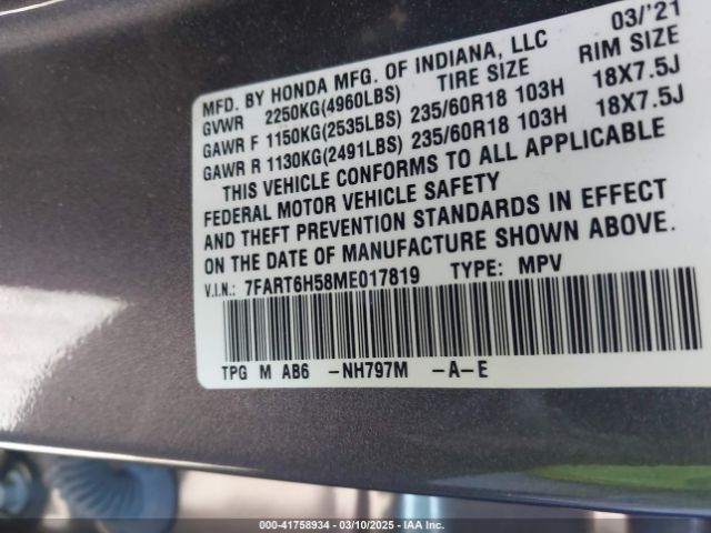 7FART6H58ME017819 Honda Cr-v Hybrid Ex