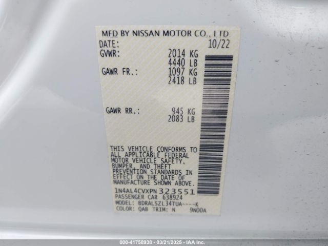 1N4AL4CVXPN323551 Nissan Altima Sr Vc-turbo Fwd