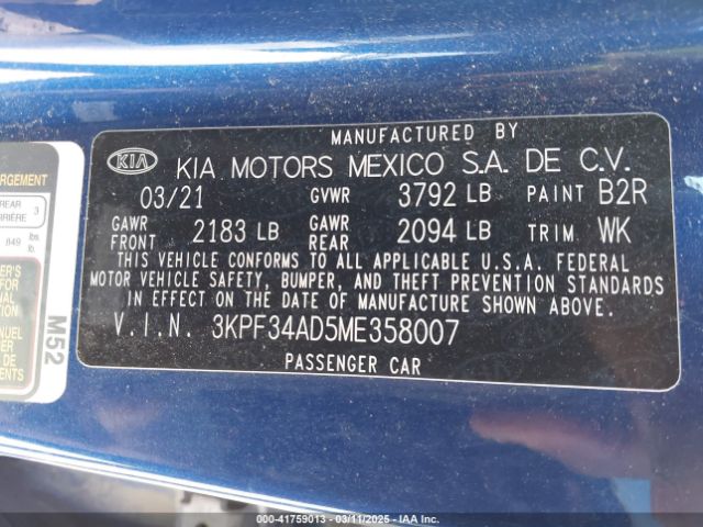 3KPF34AD5ME358007 KIA Forte Gt-line