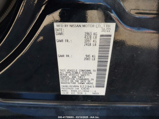 1N4BL4EV8PN322965 Nissan Altima Sl Fwd