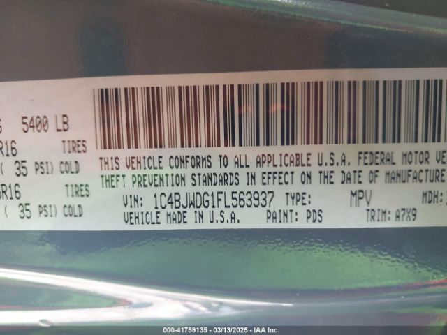 1C4BJWDG1FL563937 Jeep Wrangler Unlimited Sport